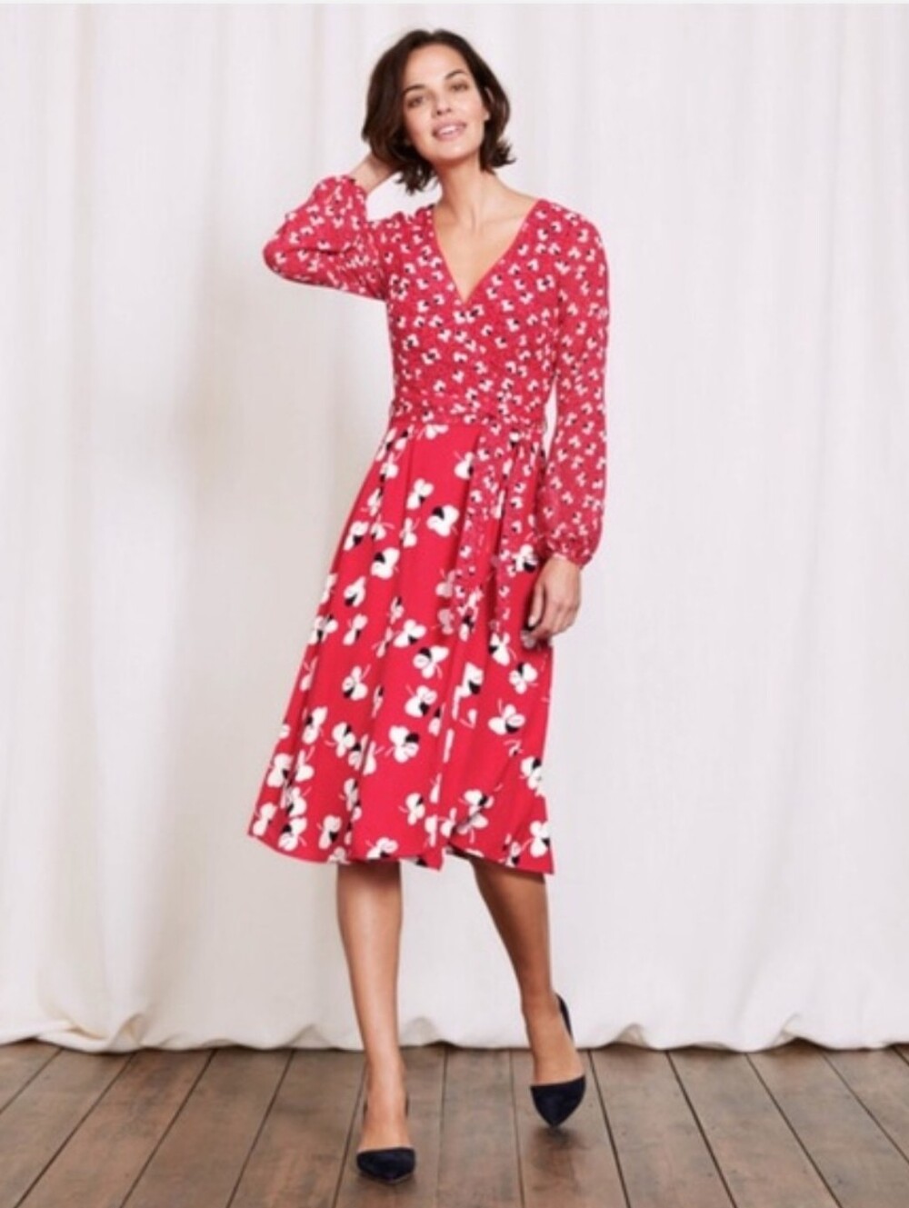 Boden Eden Floral Faux Wrap A-Line Dress